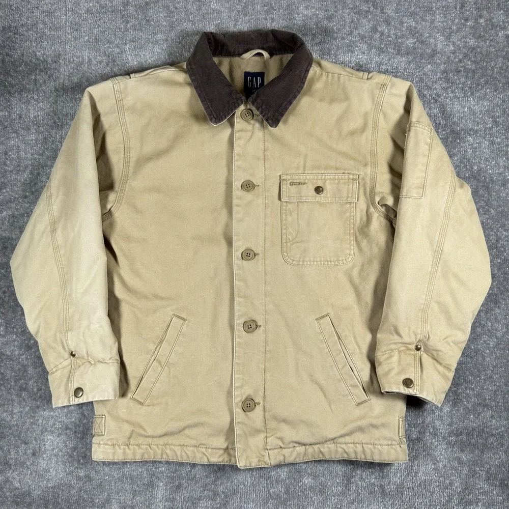 Vintage Gap Chore Coat Kids XL (12) Brown Canvas Barn Outdoor Button Zip Up